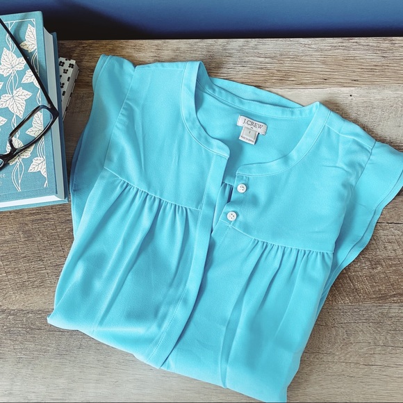NWOT — J.Crew Ruffle Blouse Tiffany Blue 2 - Picture 1 of 5